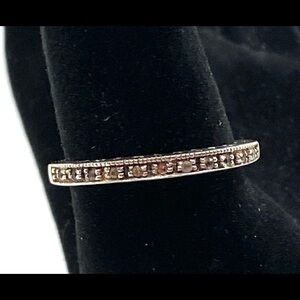 925 Sterling Ring Band row of small stones White Spinel / Topaz? Thailand 7.75